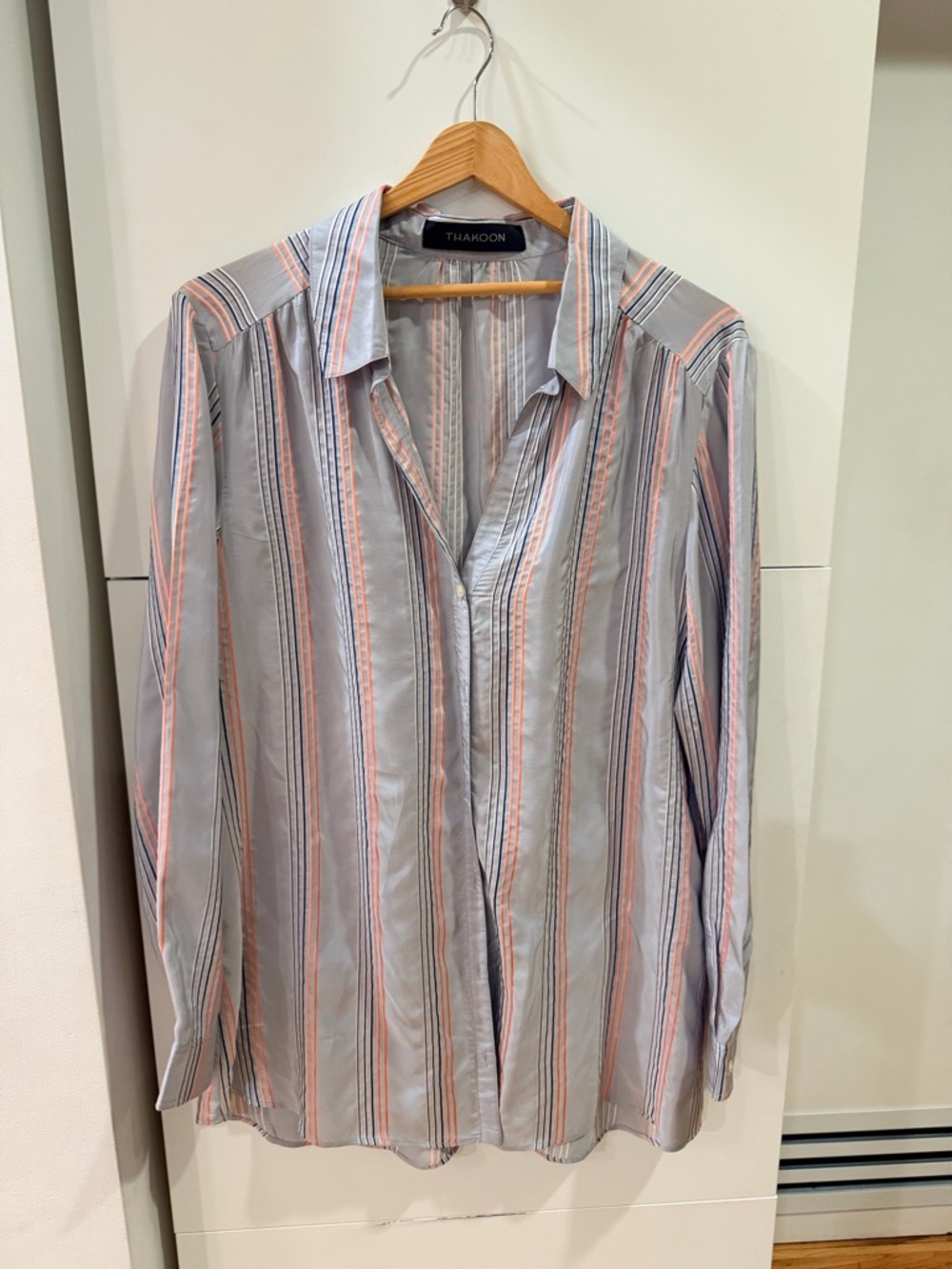 Thakoon Striped Button-Down Shirt Size 8 – Blue & Pink, Relaxed Fit